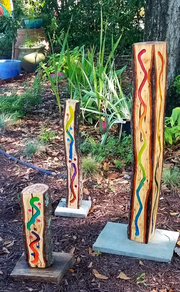 Carved Logs in the Garden